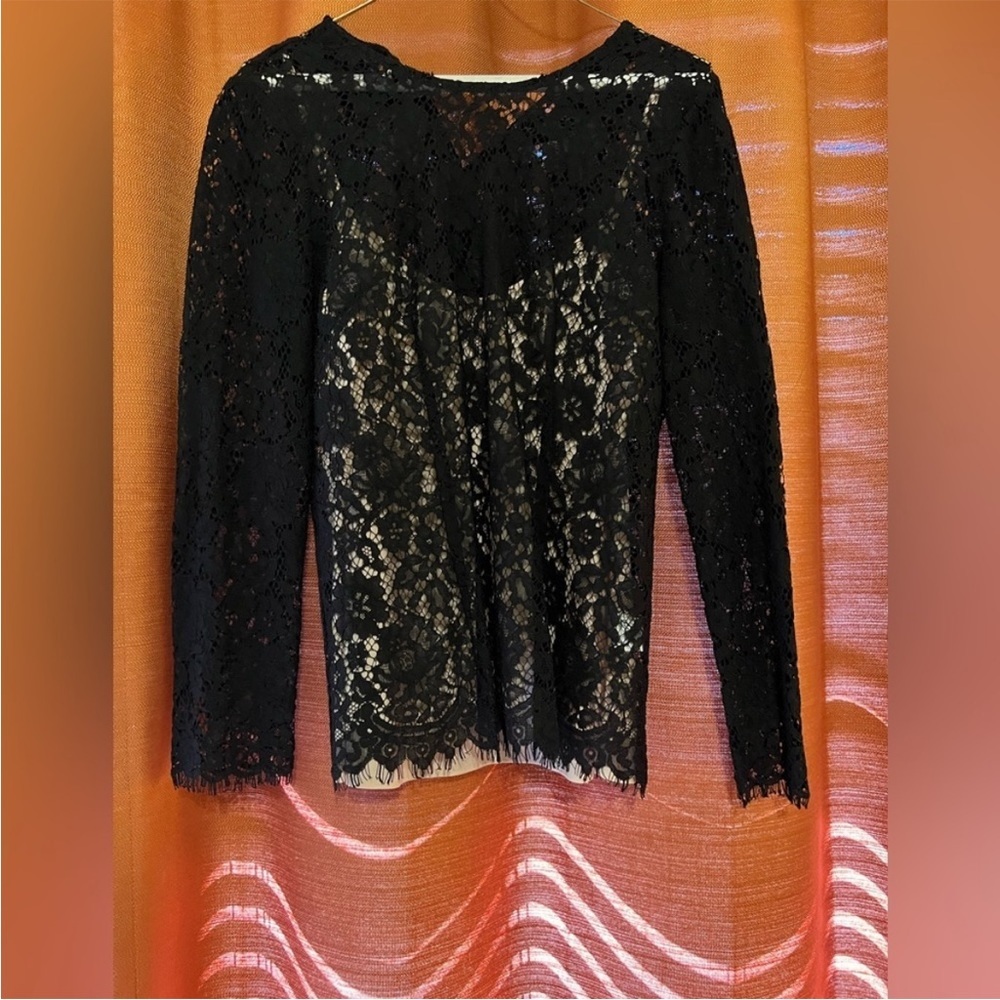 NWOT J. Crew Black Lace Blouse w/ Slip. Size 2 TALL